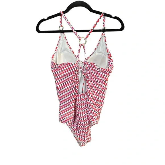 Red and White Patterned Women's Top - Picture 3 of 7